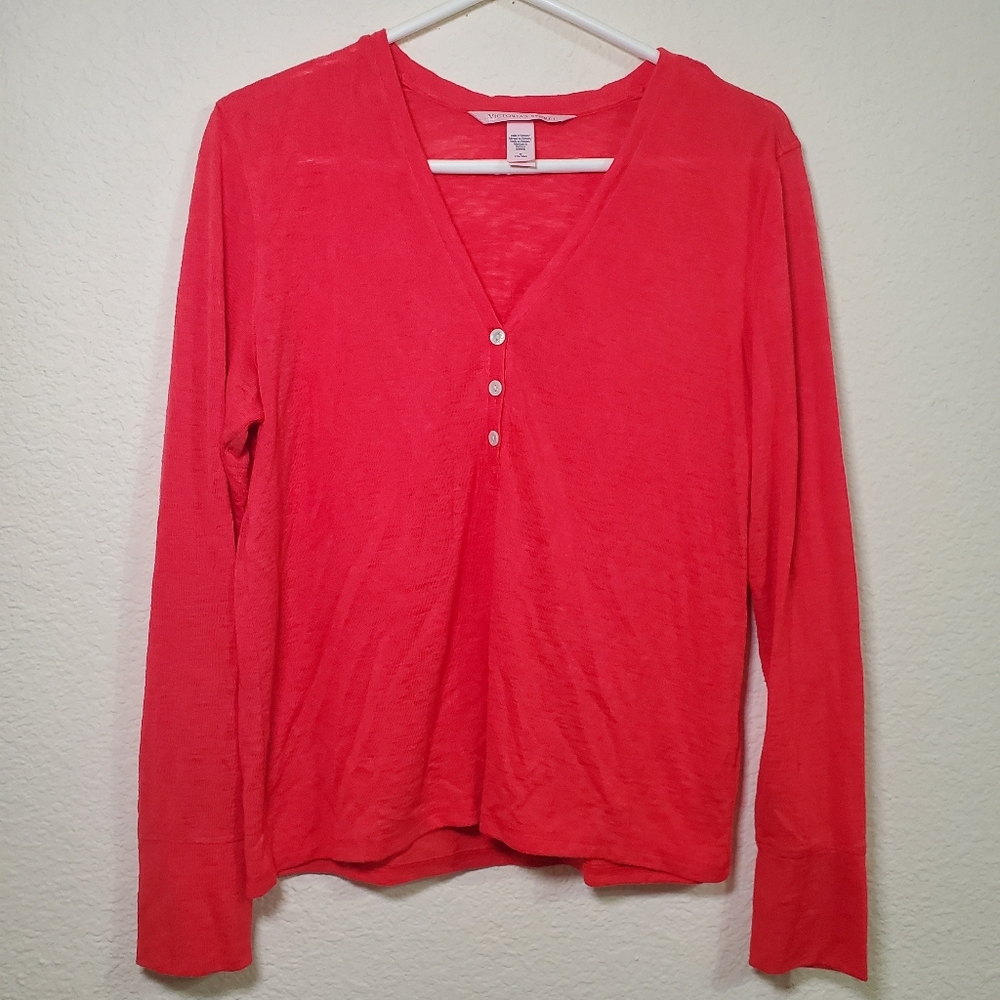 Victoria Secrets Red Long Sleeve Button Front‎ Womens Sheer Shirt Size Medium